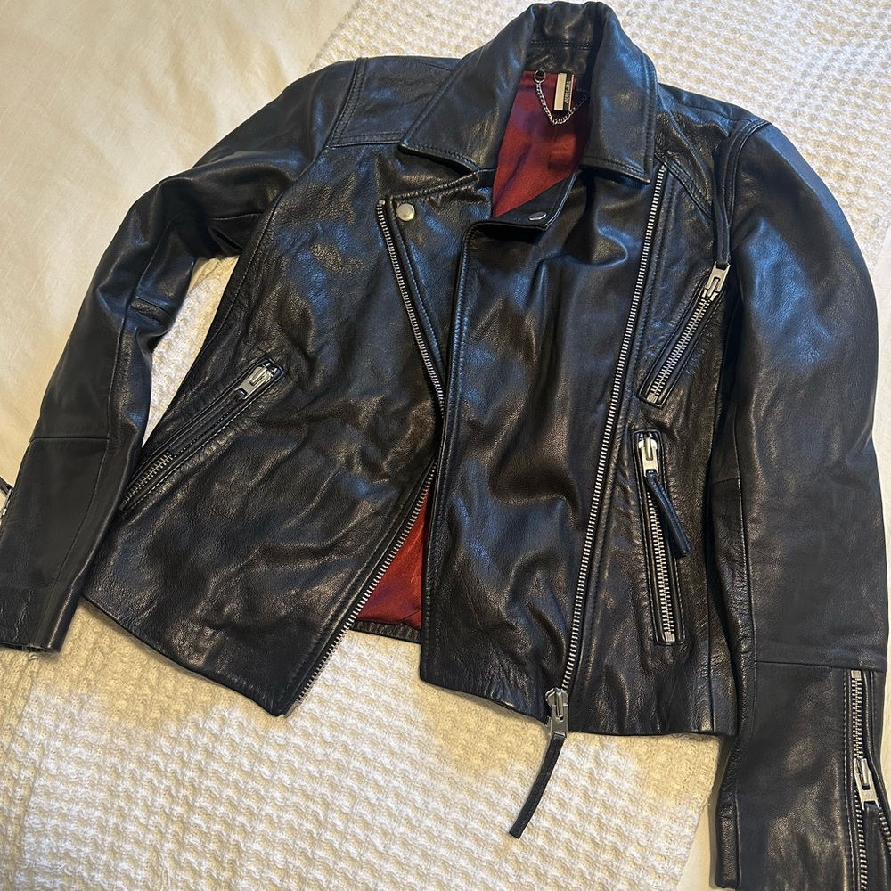Topshop Black Leather Jacket with Zipper Details